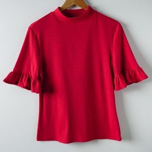 SHEIN Sassy Ribbed Mock Neck Short Ruffled Sleeves